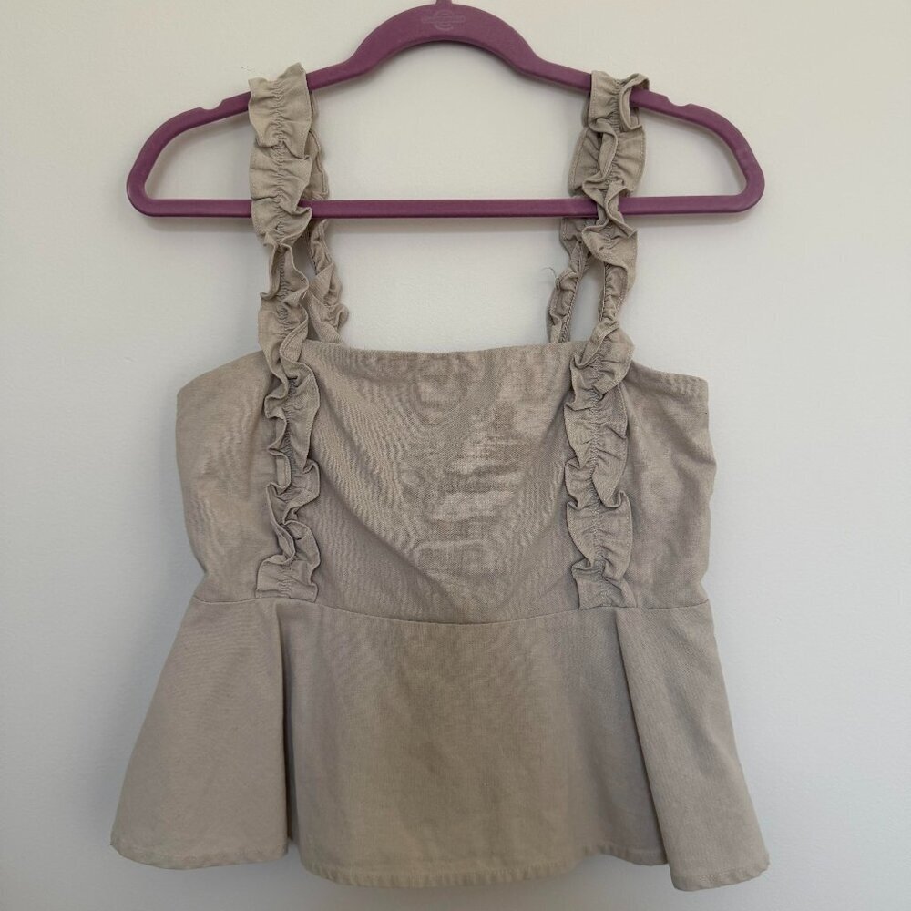 Lucca Ruffled Straps Linen Blend Peplum Top Summer Boho Chic Cottagecore -Medium - Picture 1 of 5